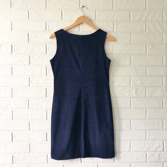 Vintage navy faux suede sleeveless shift dress 10P - Picture 3 of 8